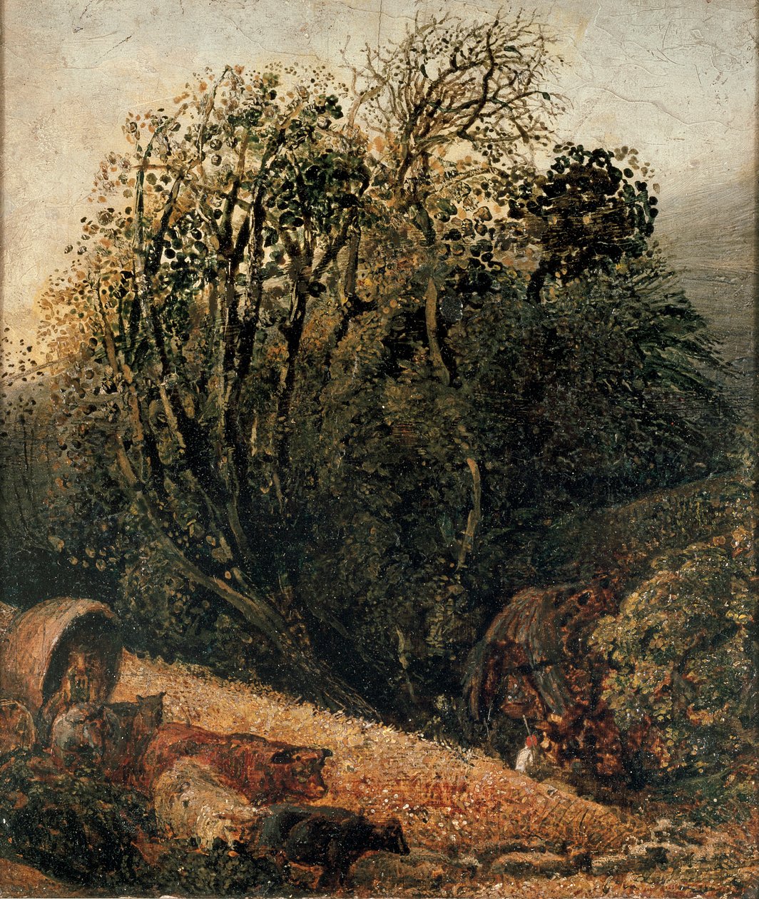 En kornåker omkranset av trær, c1833-1834 av Samuel Palmer
