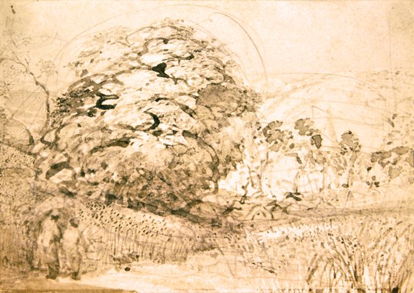 En sti gjennom en kornåker, ca. 1832-33 (akvarell på papir) av Samuel Palmer