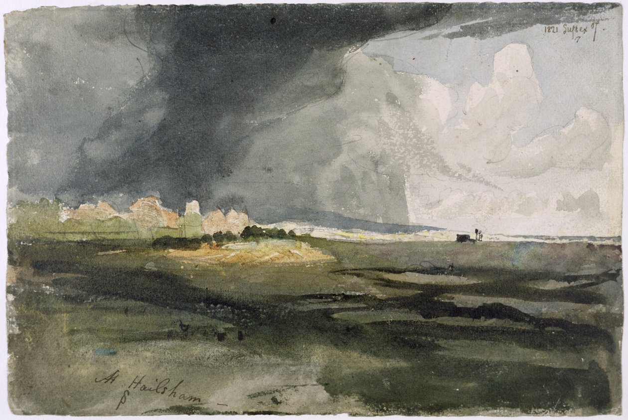 At Hailsham, Sussex: A Storm Approaching, 1821 (wc over grafitt på papir) av Samuel Palmer
