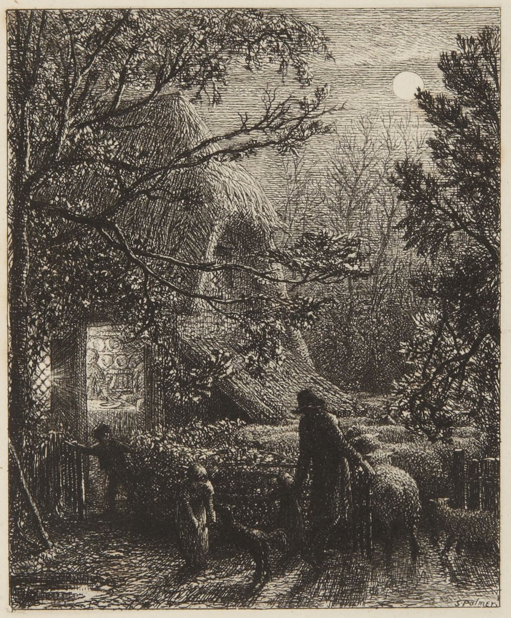 Jul eller å drive den siste sauen inn i innhegningen av Samuel Palmer