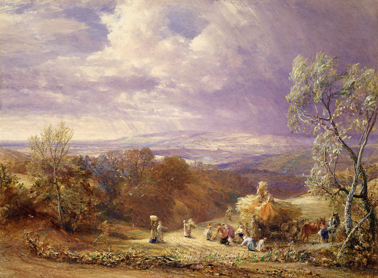 Innhøsting (wc og kroppsfarge på papir) av Samuel Palmer
