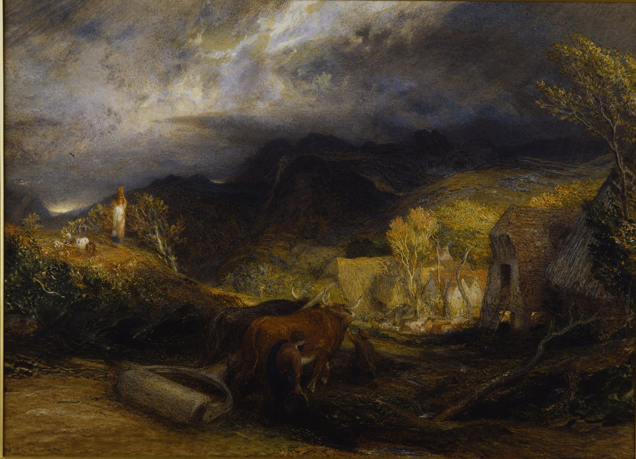 Morgen (akvarell og kroppsfarge om bord) av Samuel Palmer