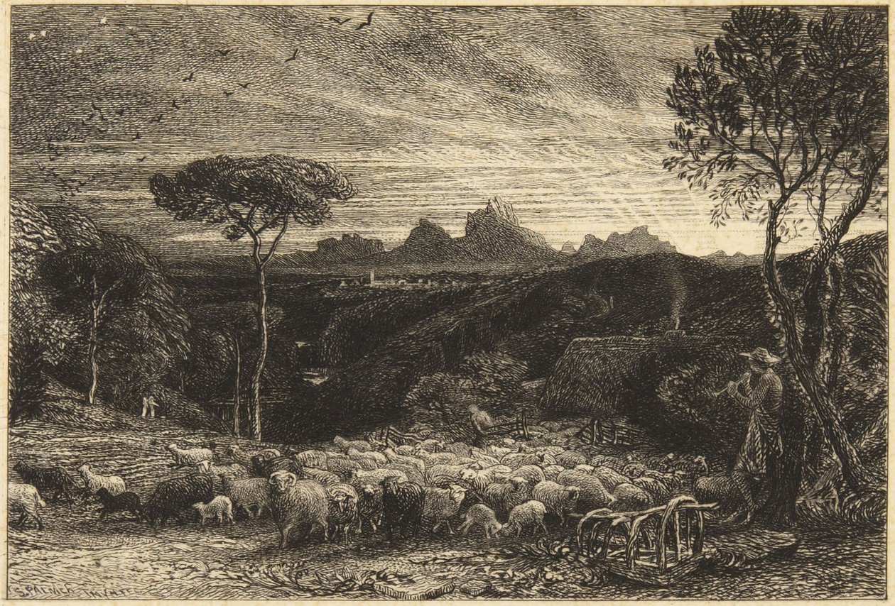 «Åpning av innhegningen» eller «Tidlig morgen» av Samuel Palmer