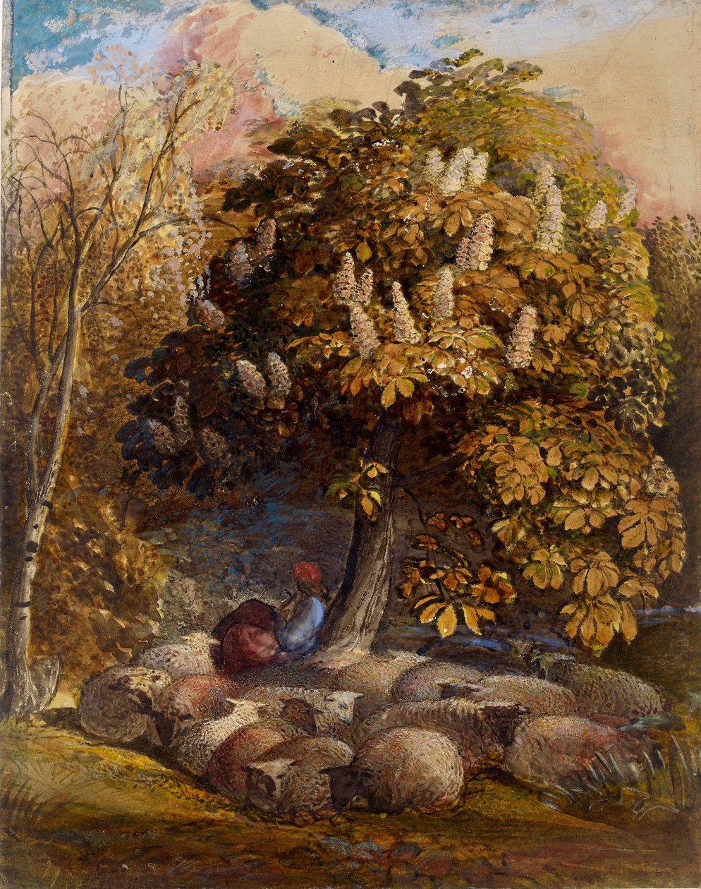 Pastoral med et hestekastanjetre, c1830-1831 av Samuel Palmer