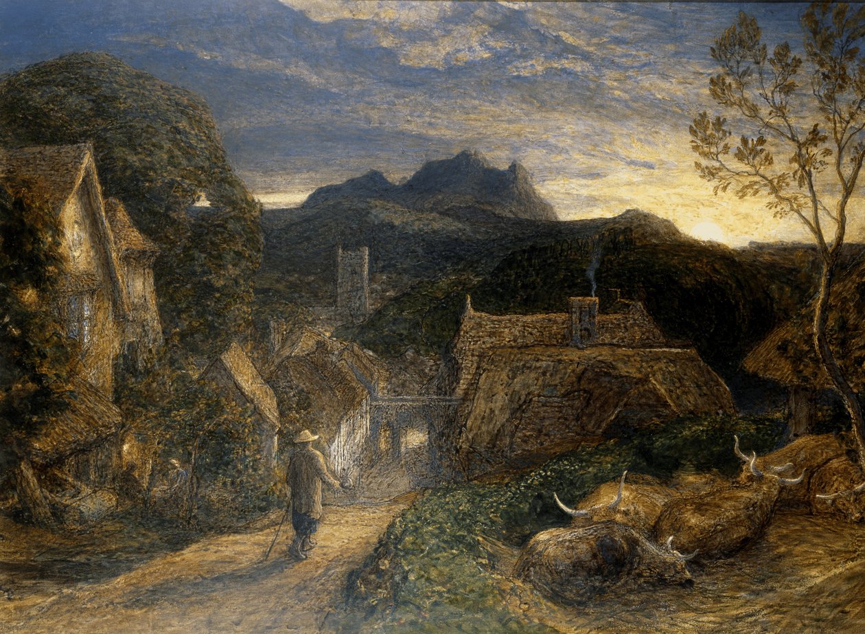 The Bellman (akvarell og kroppsfarge om bord) av Samuel Palmer