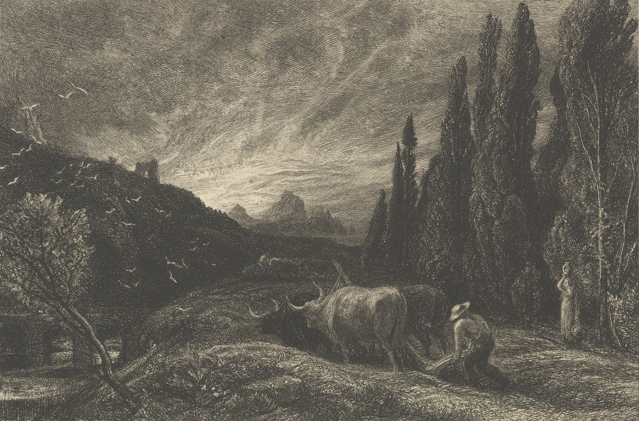 The Early Ploughman, eller The Morning Spread Upon the Mountains, før 1861. av Samuel Palmer