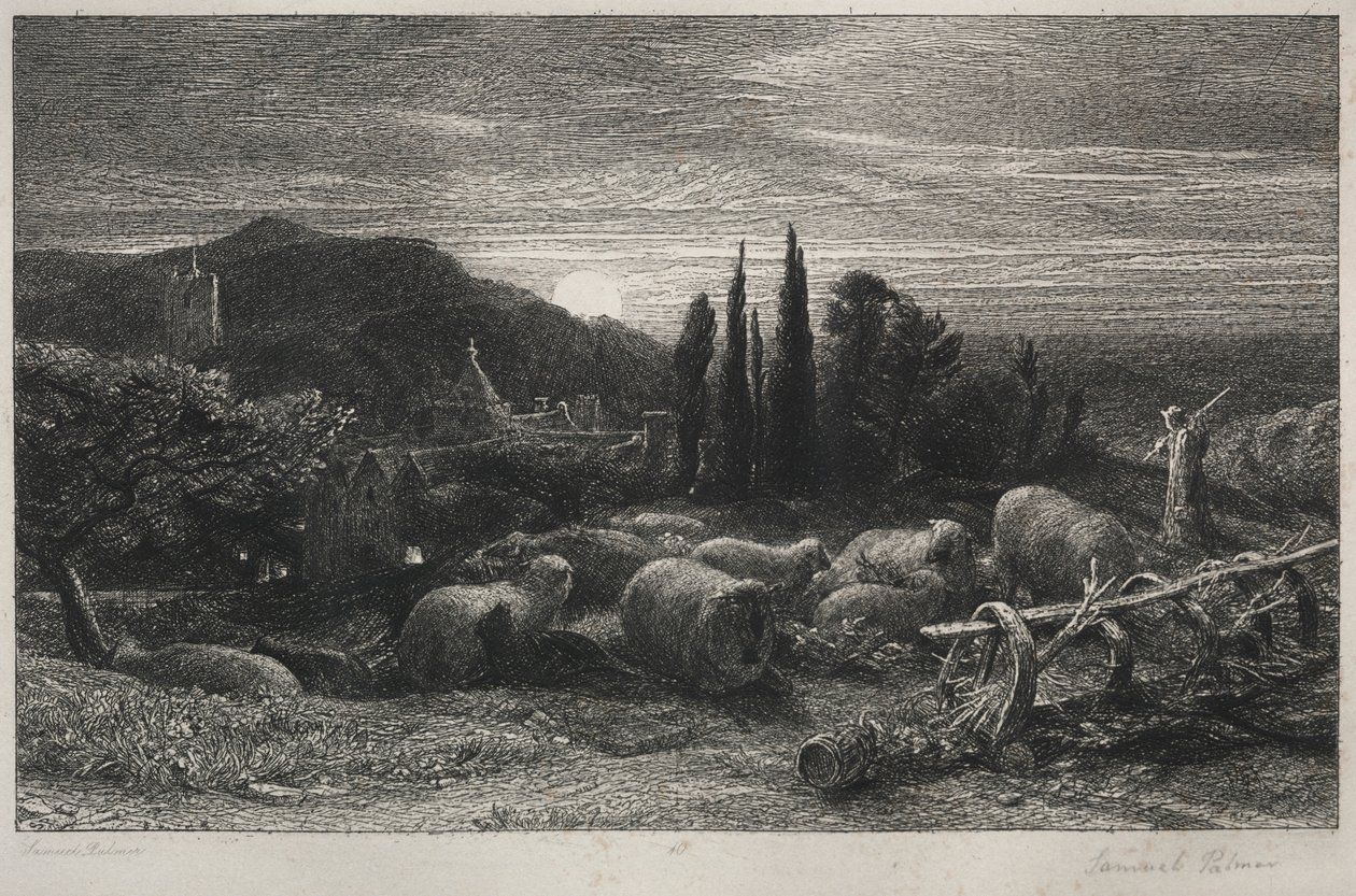 Den stigende månen. av Samuel Palmer