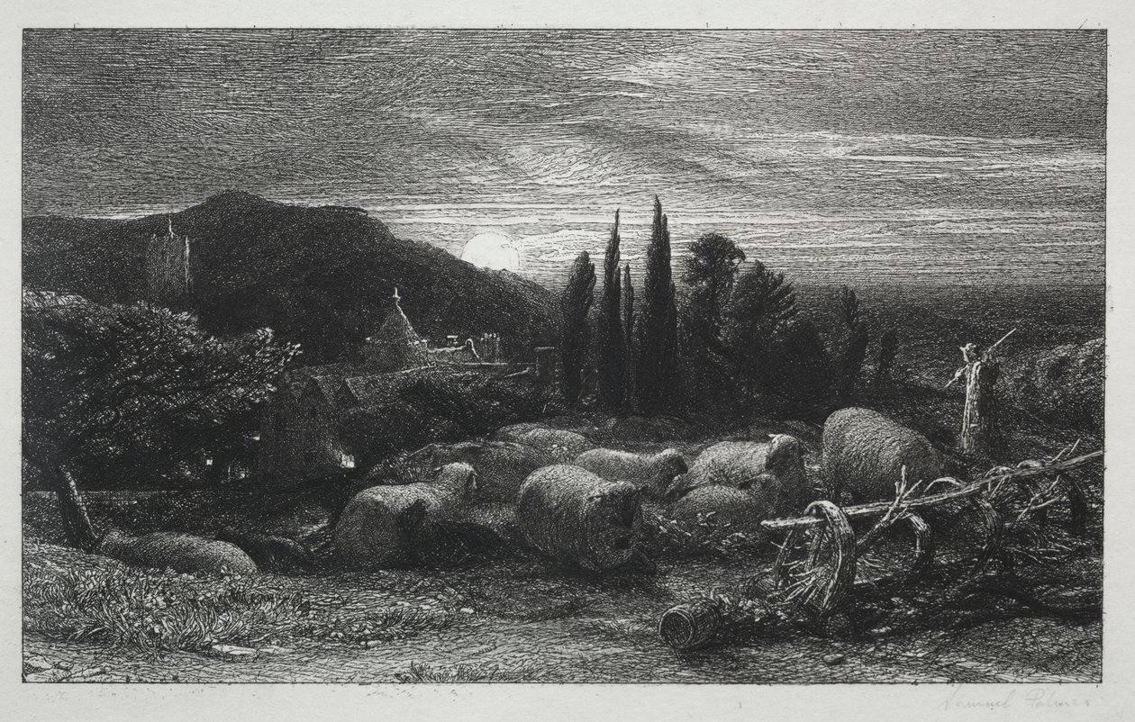 Den stigende månen, 1857. av Samuel Palmer