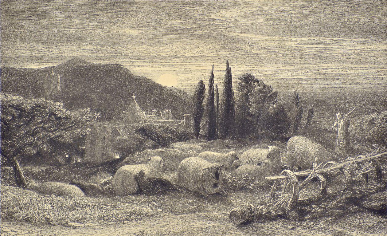 The Rising Moon, ca. 1857 (radering) av Samuel Palmer