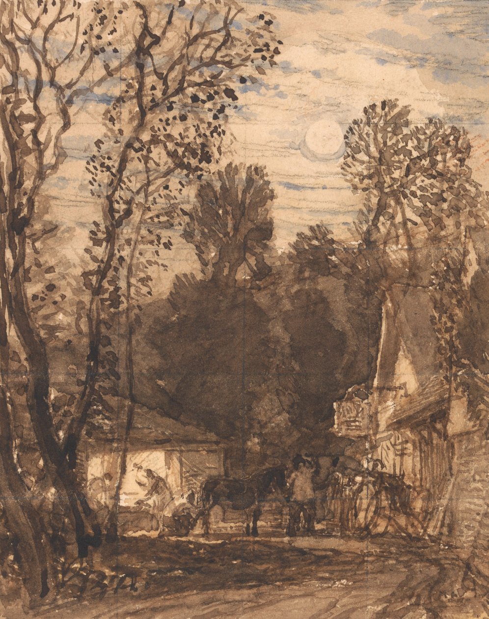 The Wayside Smithy (blyant og blekkvask på papir) av Samuel Palmer