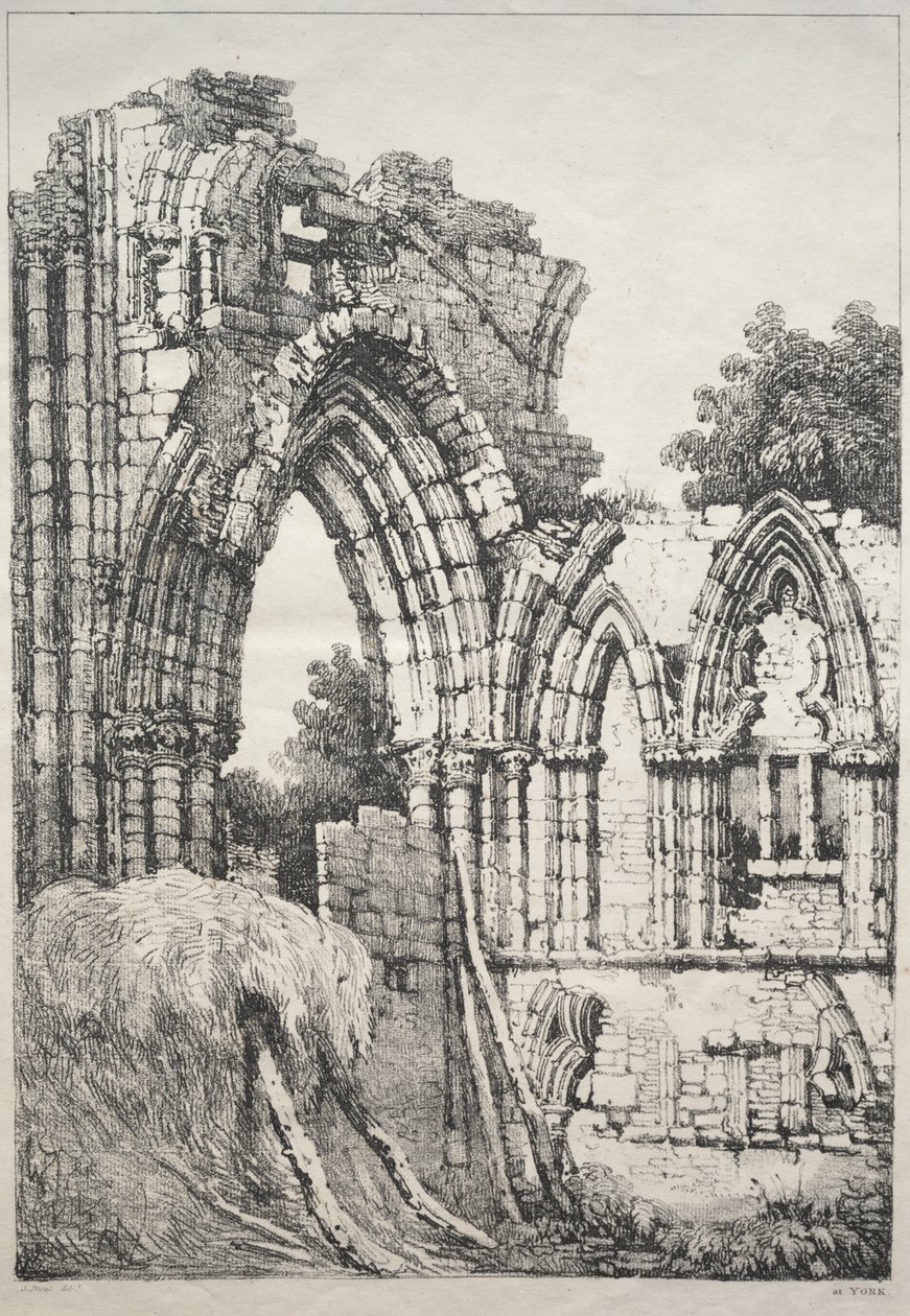 En serie med eldgamle bygninger og landlige hytter i Nord-England: I York, Ruins av Samuel Prout