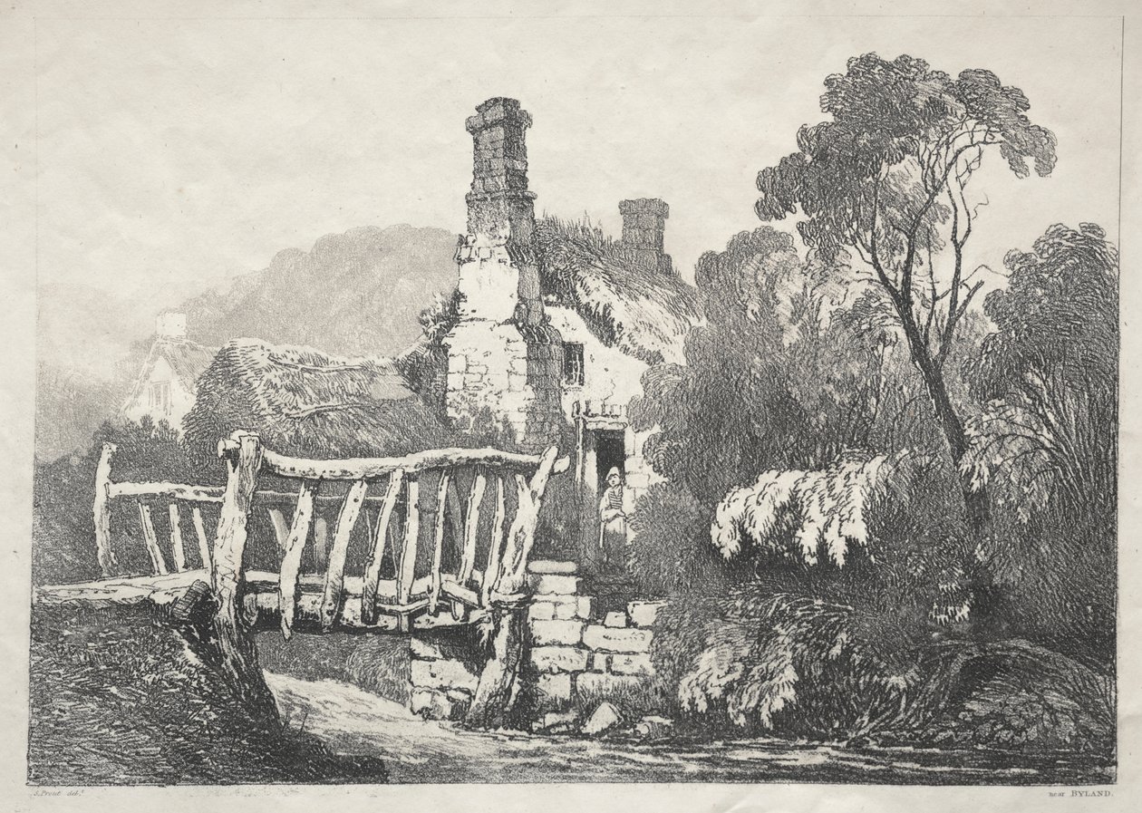 En serie med eldgamle bygninger og landlige hytter i Nord-England: Nær Byland av Samuel Prout