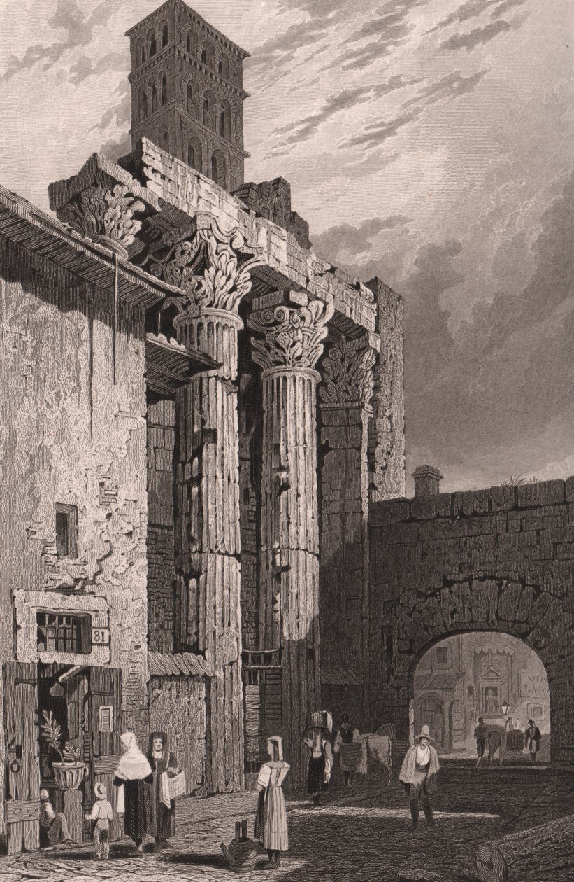 Søyler av Temple of Mars Ultor, Roma, Lazio, Italia, stålgravering av Samuel Prout (1783-1852) tegning, ca 15x115 cm av Samuel Prout