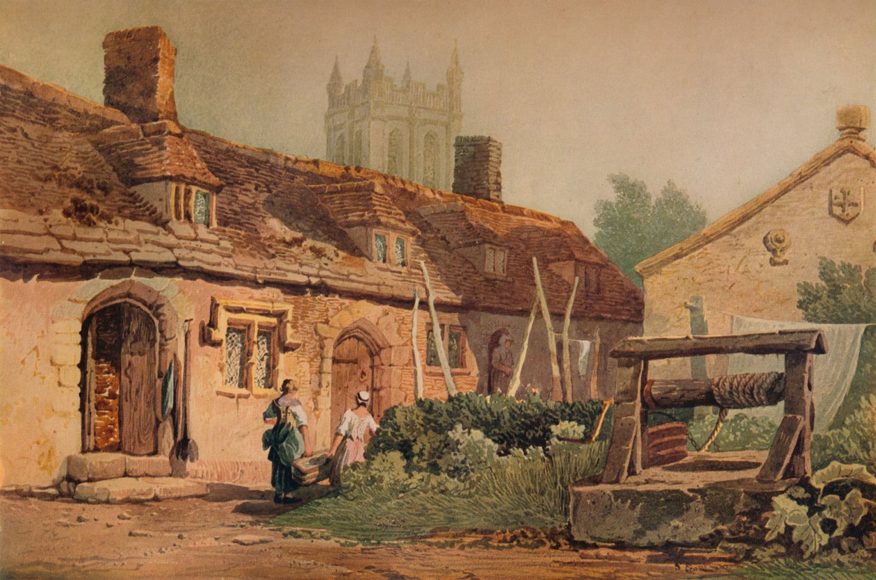 Hytter på Glastonbury, c1819 av Samuel Prout