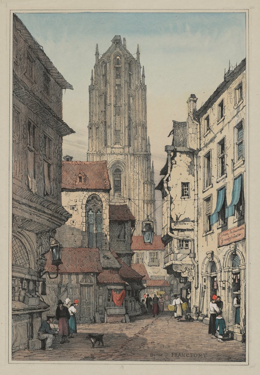 Facisimilies av skisser laget i Flandern og Tyskland: Dome, Frankfurt av Samuel Prout