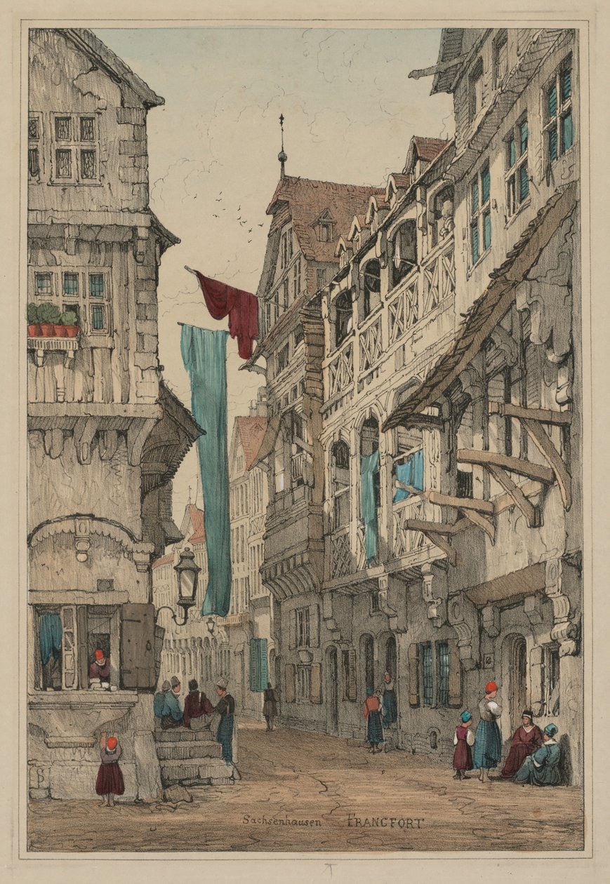Fasimilies av skisser laget i Flandern og Tyskland: Sachsenhausen Frankfurt, 1833. av Samuel Prout