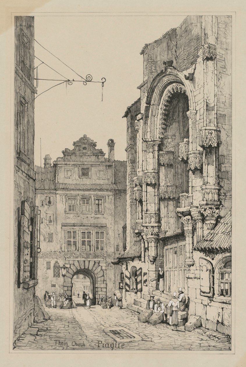 Fasimilies av skisser laget i Flandern og Tyskland: Thein Church, Praha, 1833. av Samuel Prout