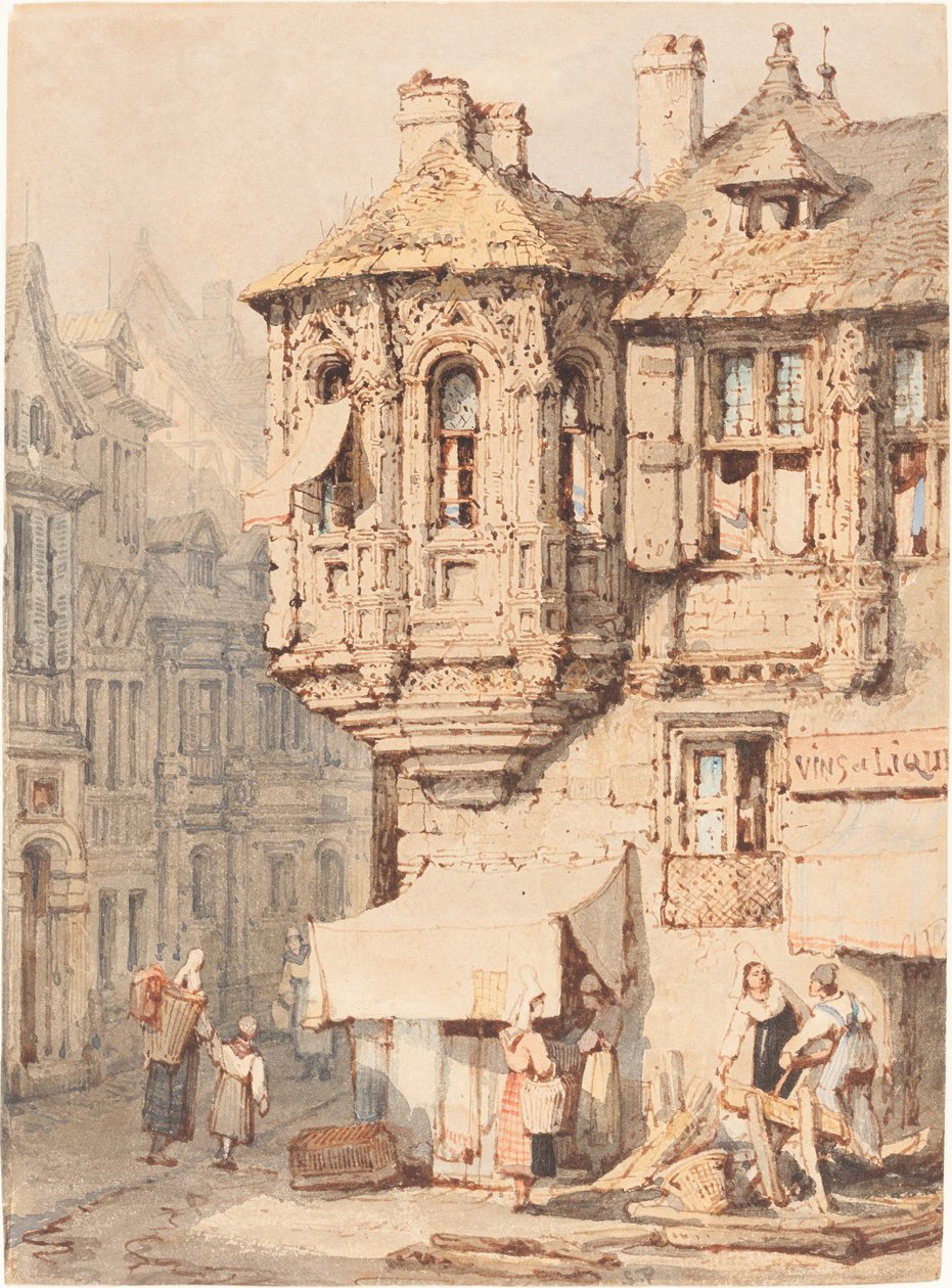 Fransk gatescene med et middelaldertårn av Samuel Prout