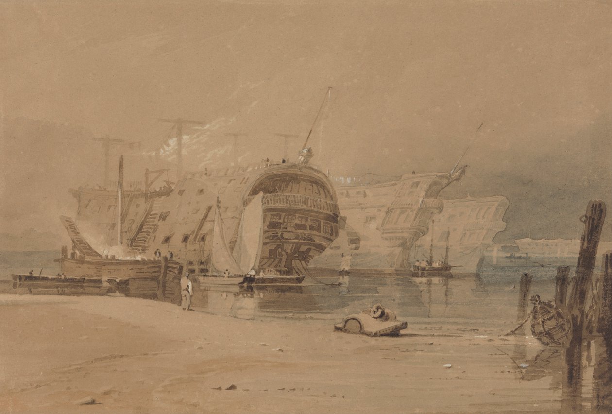 Hulker i Plymouth av Samuel Prout