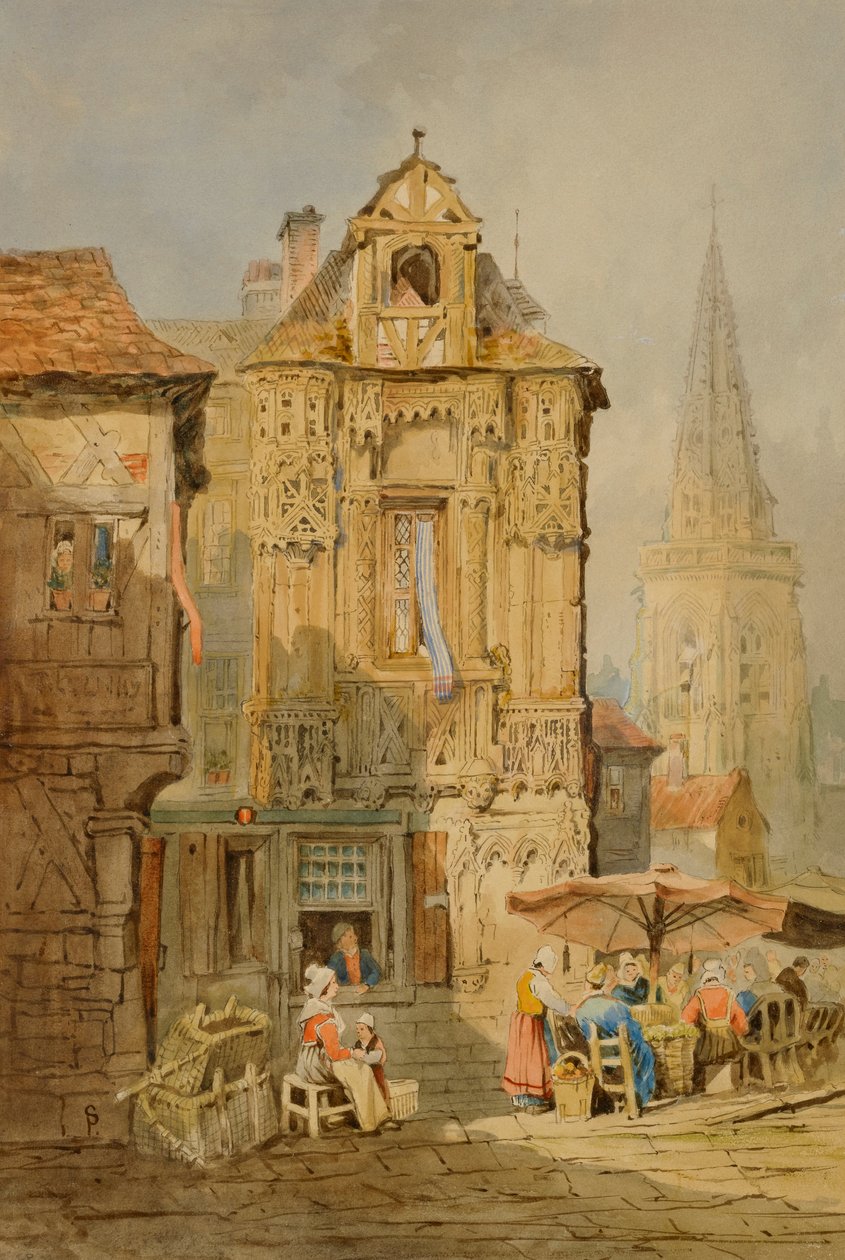 Markedsplass i Brugge, tidlig på 1800-tallet. av Samuel Prout