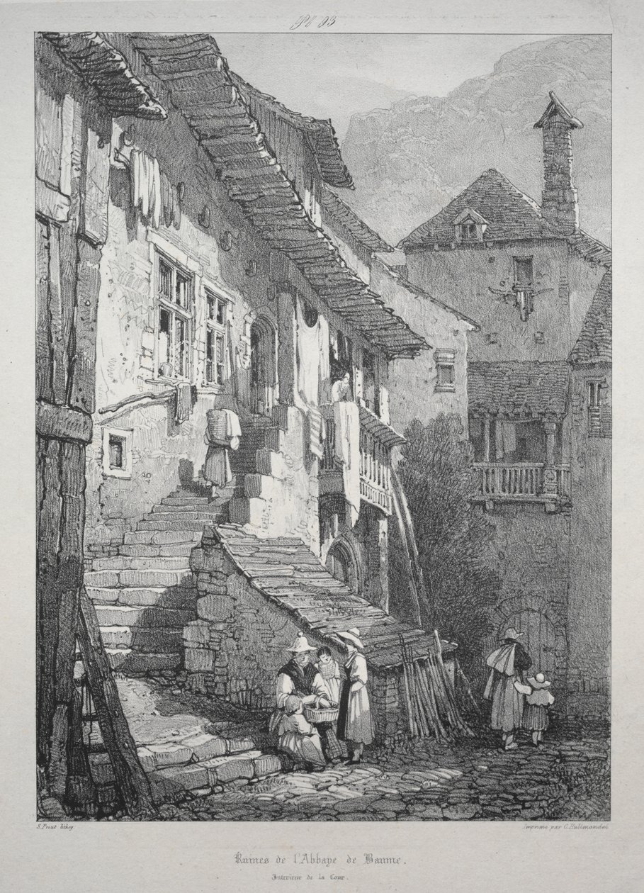 Ruinene av Abbey of Baume. Rettens indre av Samuel Prout