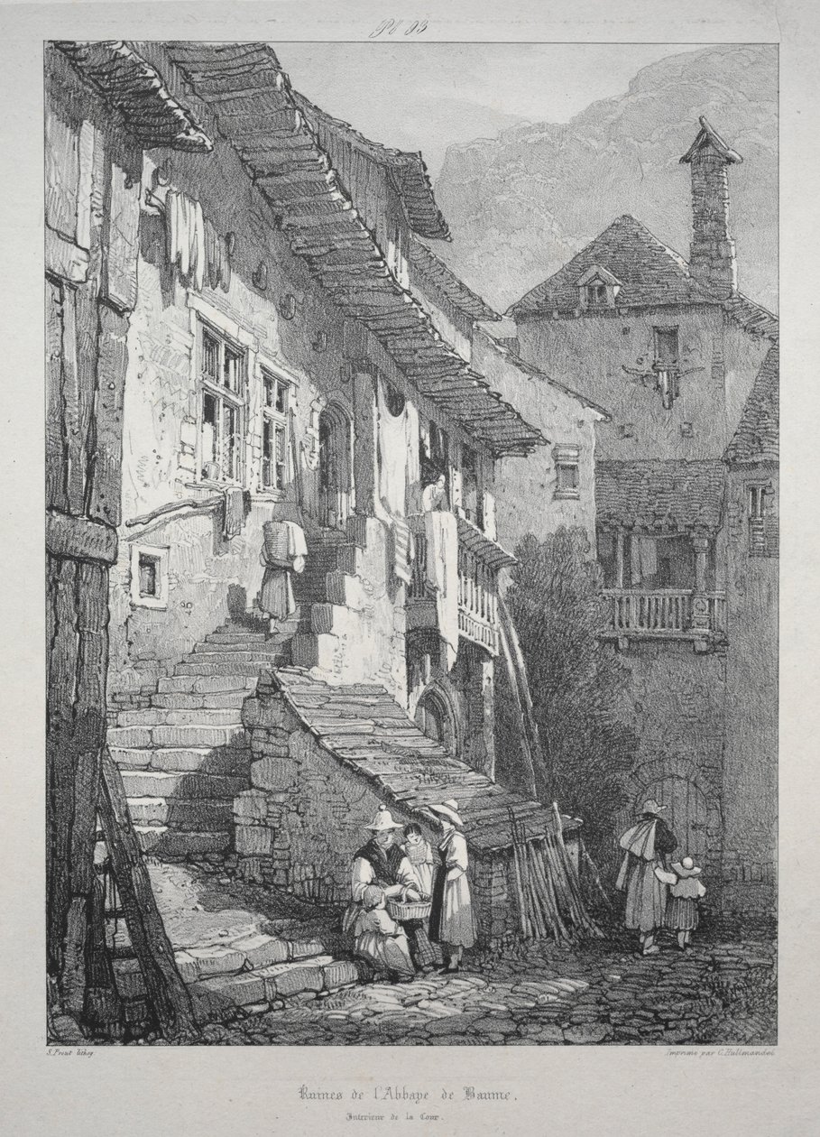 Ruinene av Abbey of Baume. Rettens indre. av Samuel Prout
