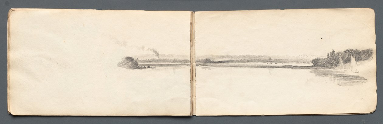 Skissebok: Landskap med seilbåter, 1814. av Samuel Prout