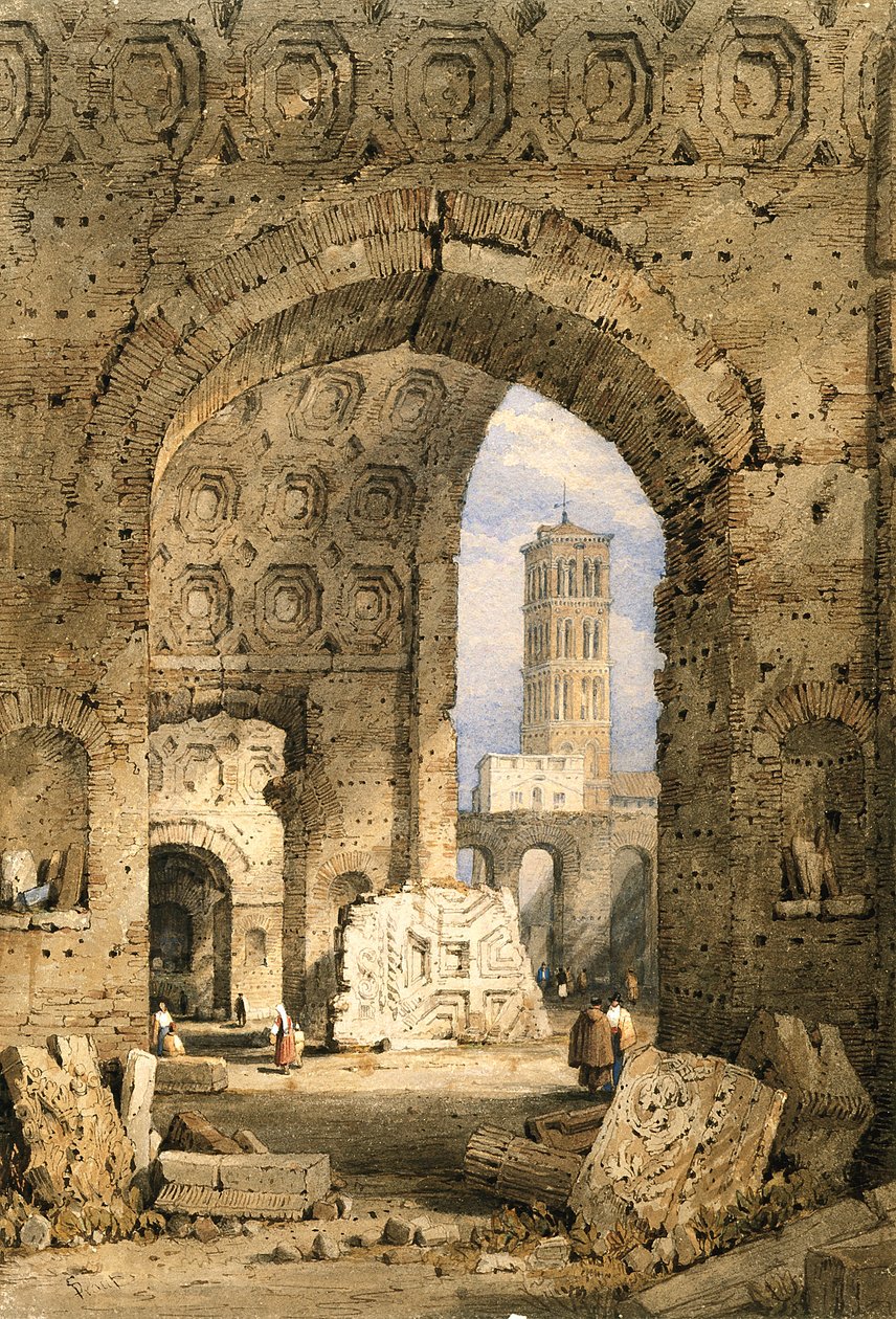 Temple of Peace, Forum Romanum (akvarell og gouache på off-white papir) av Samuel Prout