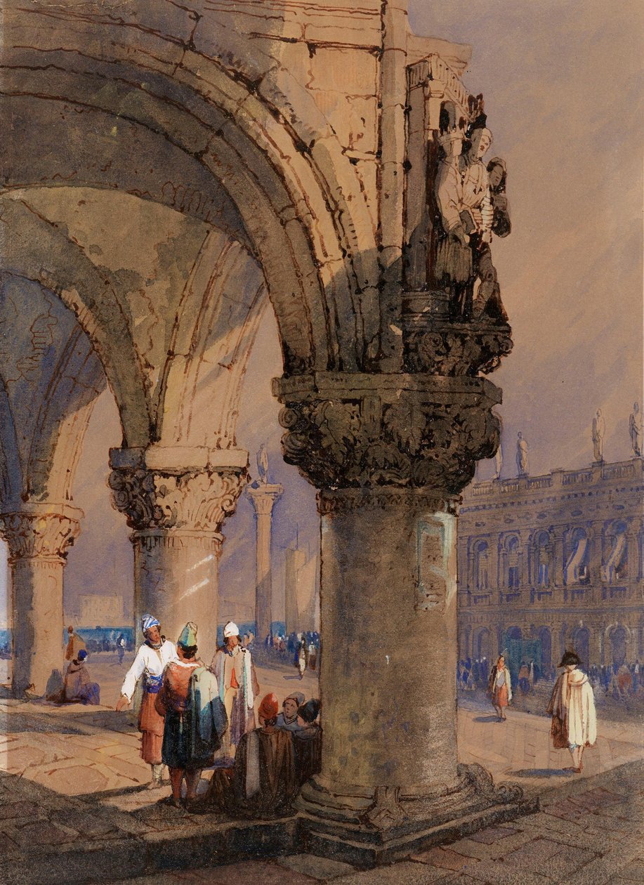 Kolonnaden ved Dogepalasset, Venezia av Samuel Prout