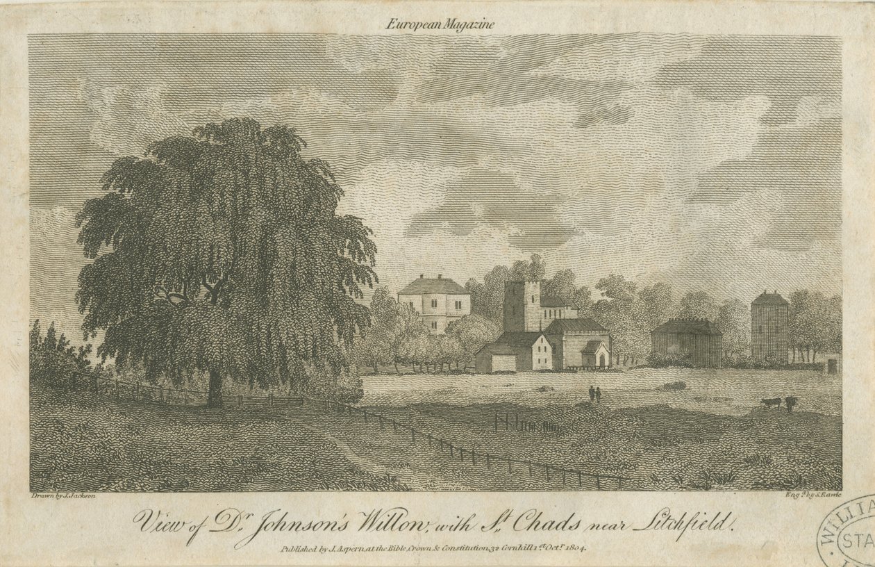 Lichfield - "Dr. Johnsons" Willow Tree: gravering, nd [c 1804] av Samuel Rawle