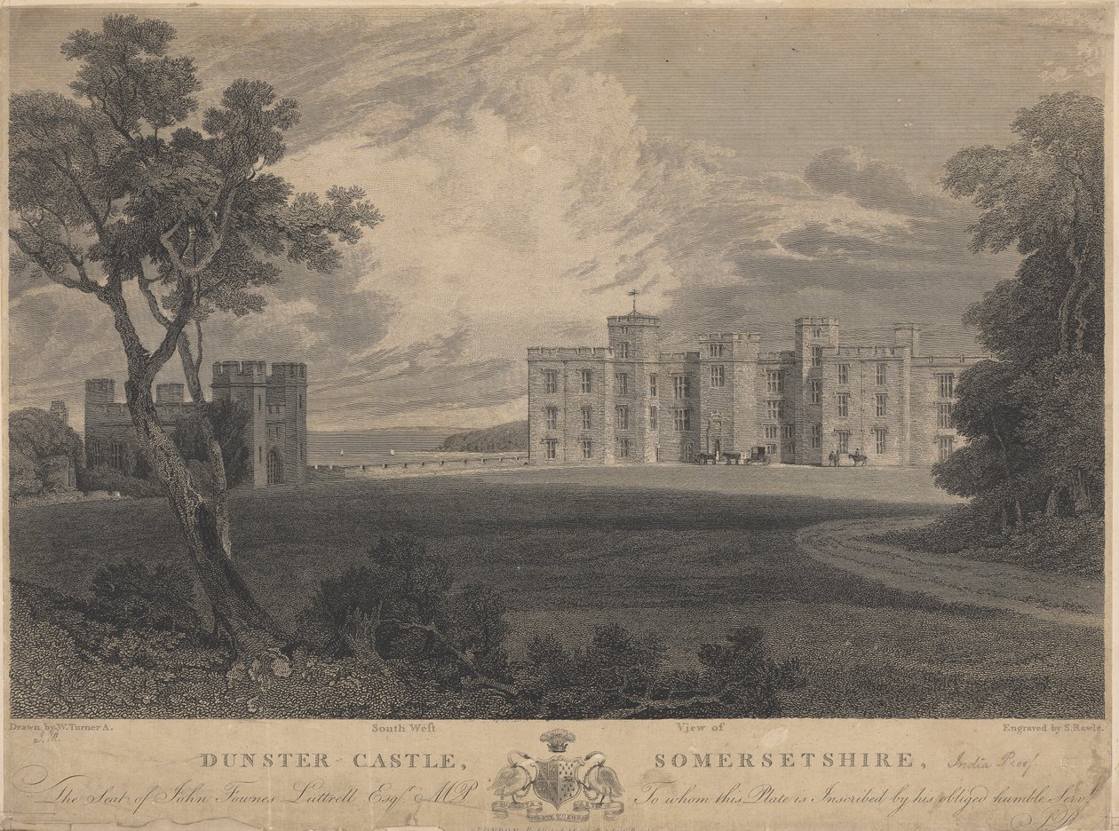 Sørvest-utsikt over Dunster Castle, Somersetshire av Samuel Rawle