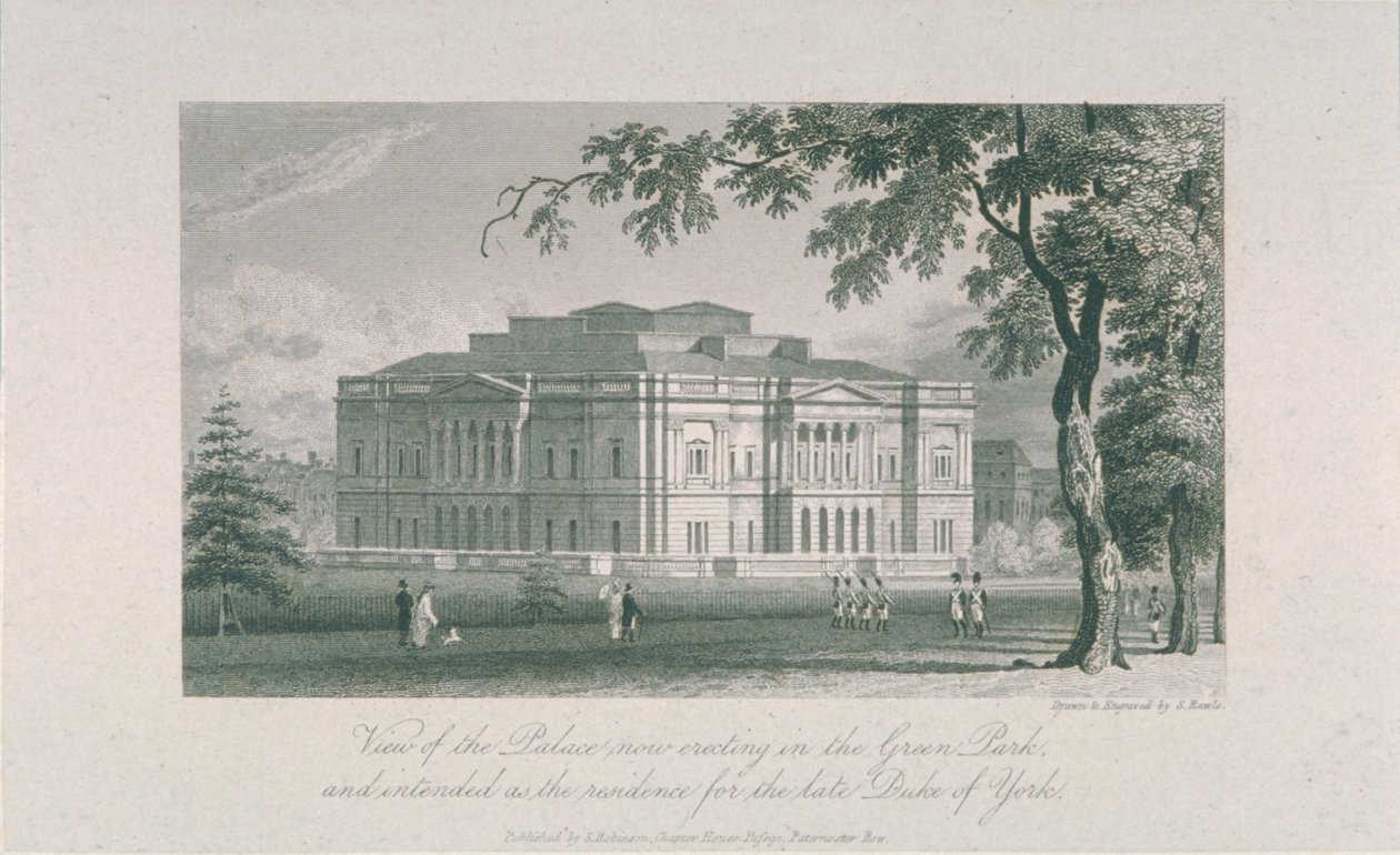 Utsikt over York House og Green Park, ca. 1800 av Samuel Rawle