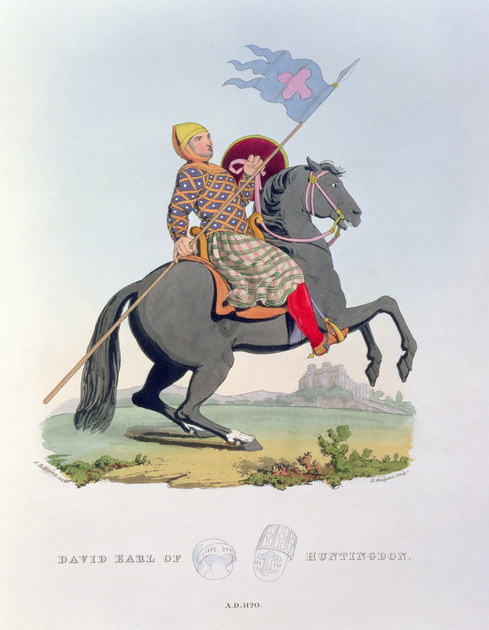 David, jarl av Huntingdon (1084-1153) 1120, gravert av Richard. H. Bridgens (fl.1824-38) fra Ancient Armour, skrevet av kunstneren, 1824 av Samuel Rush Meyrick