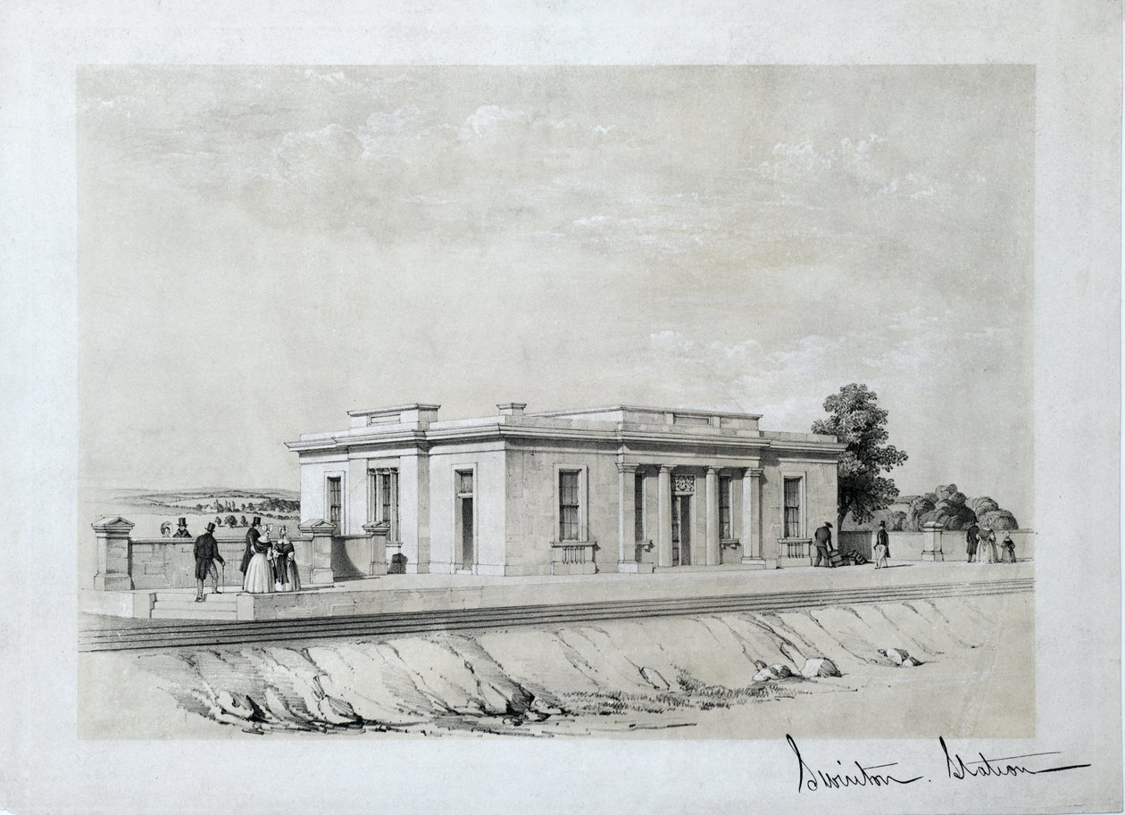 Swinton Station, c1840 (tonet litografi på papir) av Samuel Russell