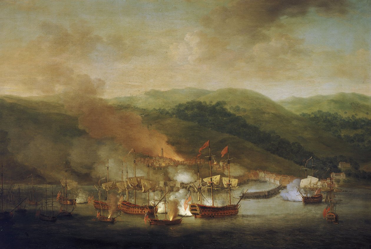 Den østerrikske arvefølgekrigen (1740–1748): bombingen av Bastia (Frankrike), 6. november av Samuel Scott