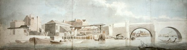 Westminster Bridge, Surrey Side (blyant, penn og blekk og akvarell på papir) av Samuel Scott