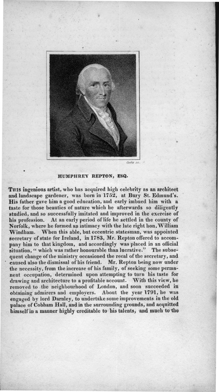 Humphry Repton (1752-1818), gravert av Cooke, fra 
