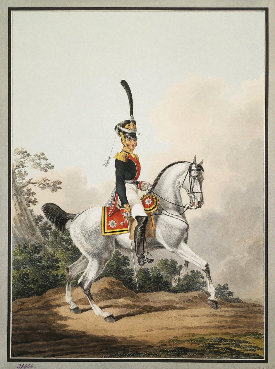 Feltoffiser for Preobrazhensky-regimentet til hest, tidlig på 1800-tallet. av Samuel Shiflard