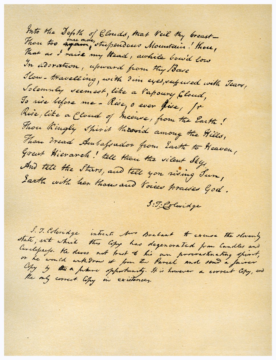 Hymn before Sunrise in the Vale of Chamouny , først trykt i 1802. av Samuel Taylor Coleridge