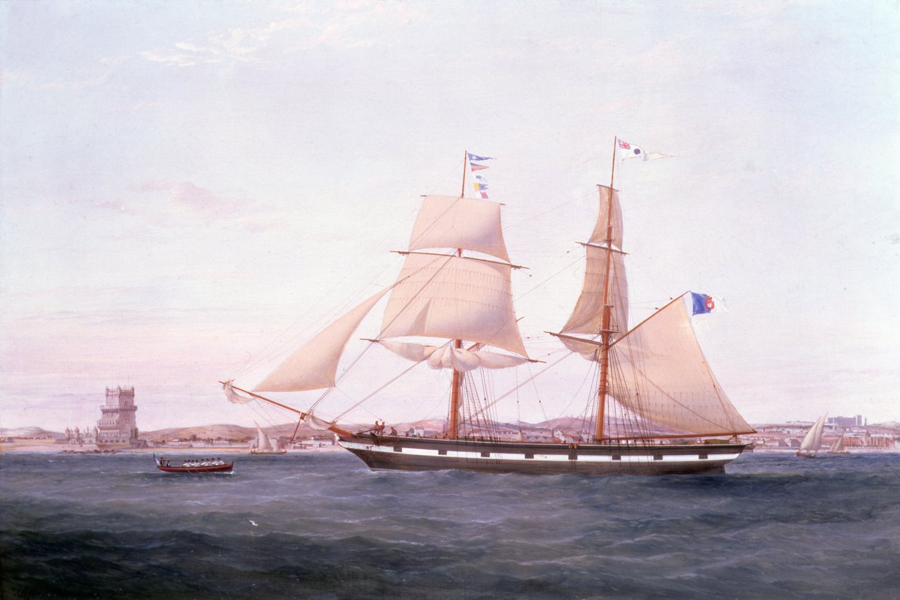 Maria Helena utenfor Lisboa med tårnet i Belem utenfor baugen av Samuel Walters