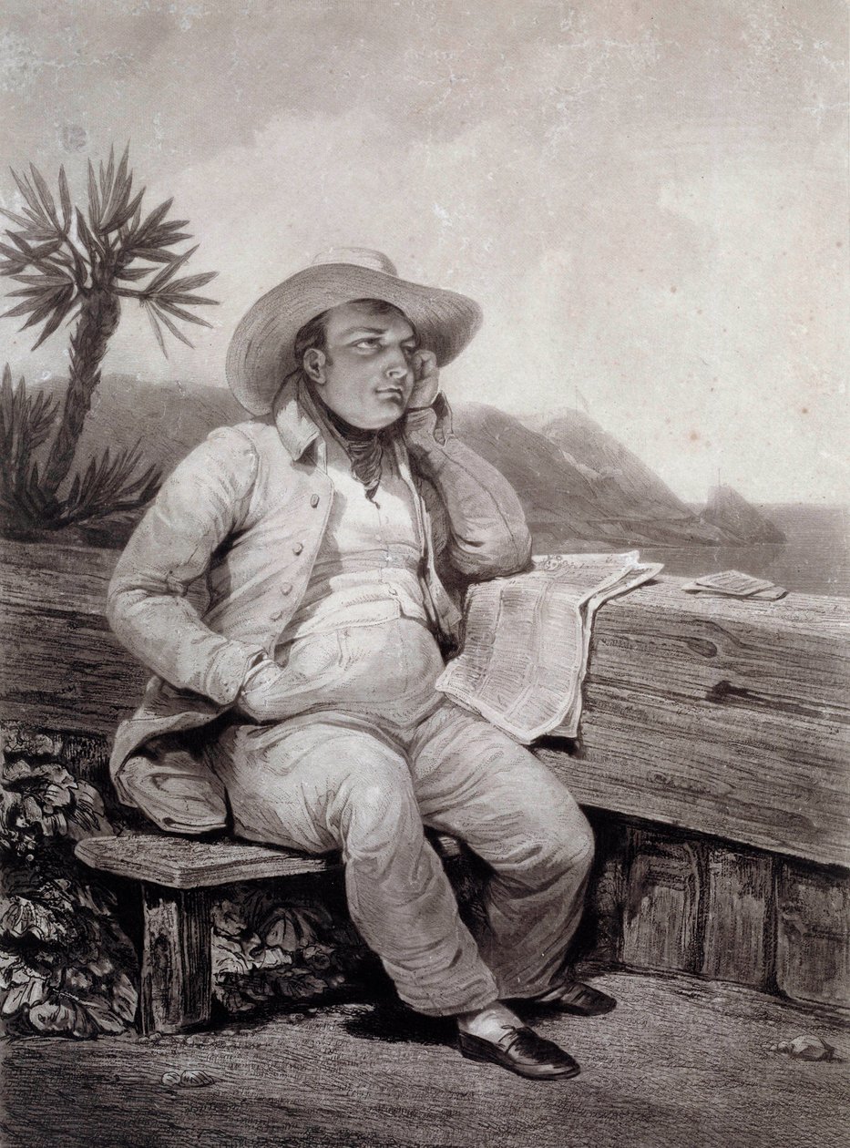 Portrett av Napoleon I (1769-1821) en Sainte Helene-gravering av Samuel William Reynolds (1773-1835) 1820 Ile d'Aix, Musee Napoleonien av Samuel William I Reynolds
