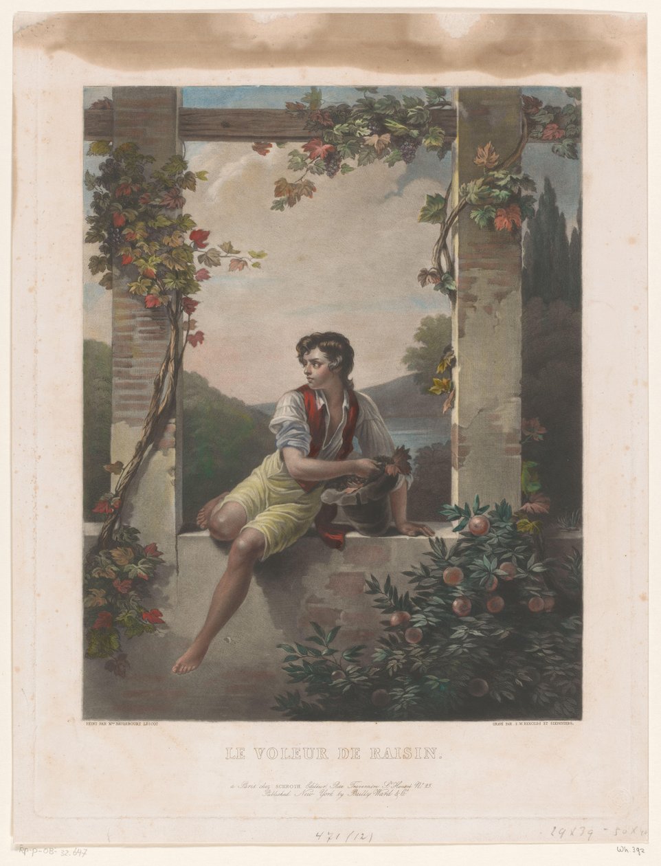 Gutt med hatt full av druer Le Voleur de Raisin (tittel på objekt) av Samuel William Reynolds (I)