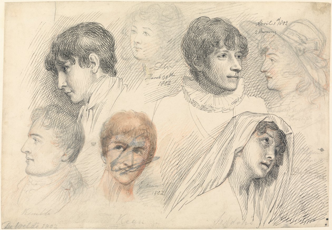 Portrettstudier av skuespillere inkludert Mary Wells som Cowslip, John Kemble, Edmund Kean og Sarah Siddons som Hermine av Samuel de Wilde