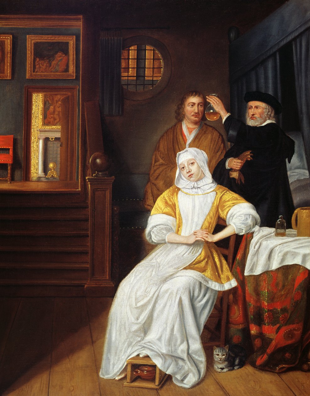 En lege på besøk til en ung dame på et soverom av Samuel van Hoogstraten