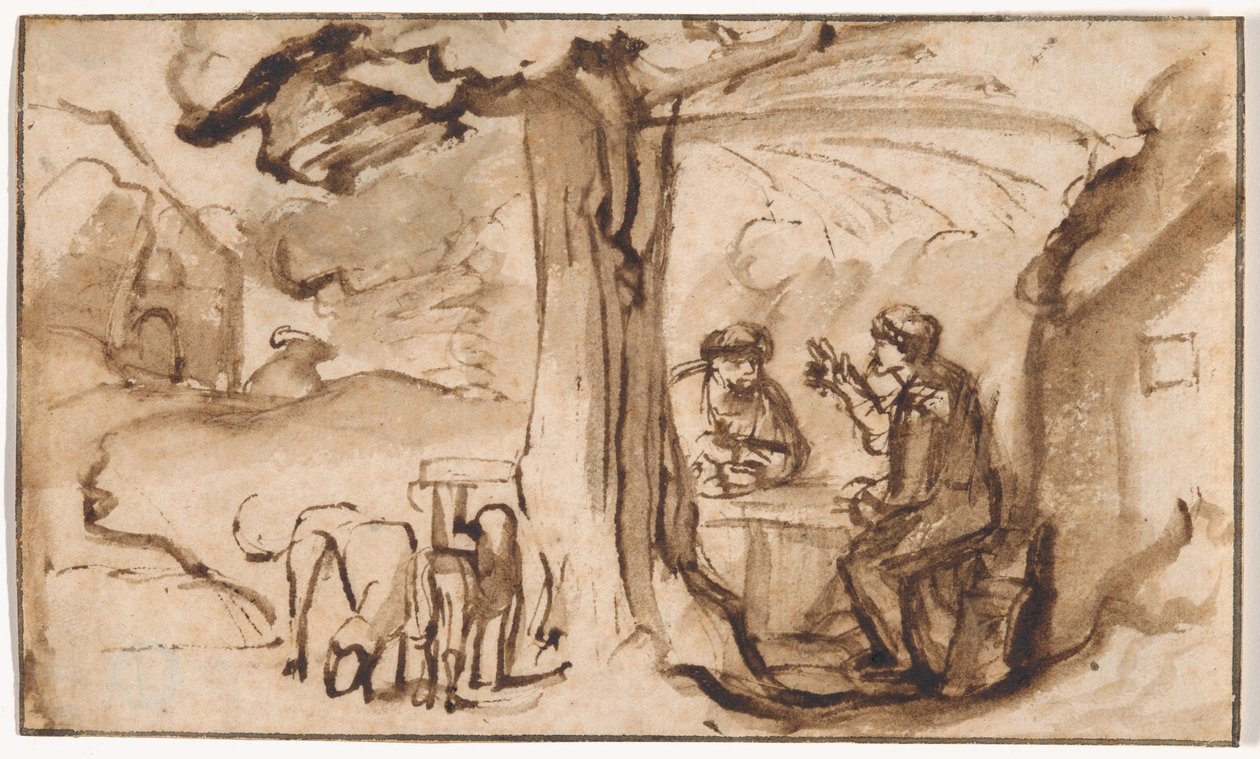 Jakob og Esau (rekto); Leder for en ung kvinne sover (verso) av Samuel van Hoogstraten