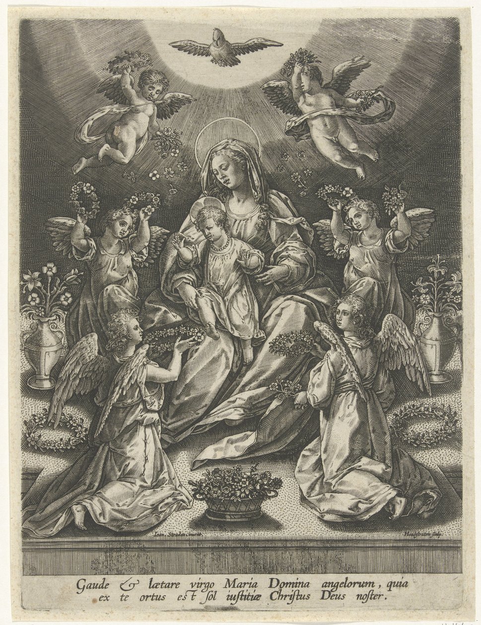 Madonna og barn omgitt av engler av Samuel van Hoogstraten