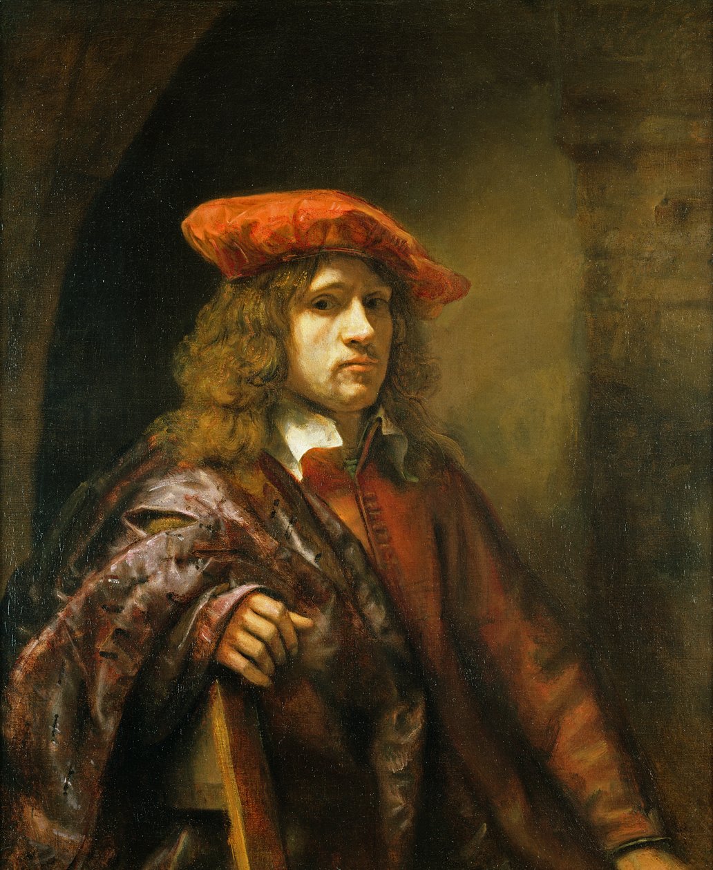 Portrett av en ung mann i en rød lue av Samuel van Hoogstraten