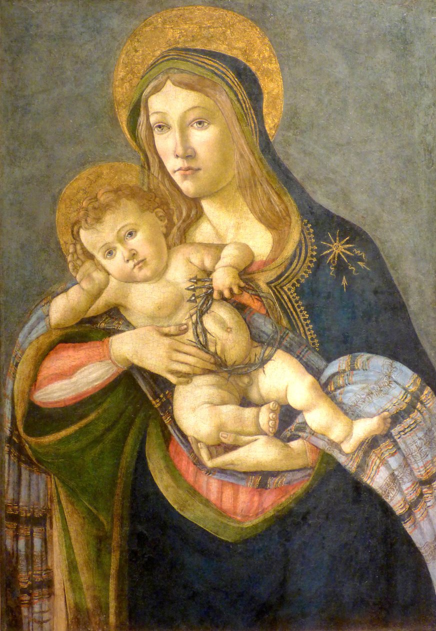 : Madonna og barn med tornekronen og tre spiker av Sandro Botticelli