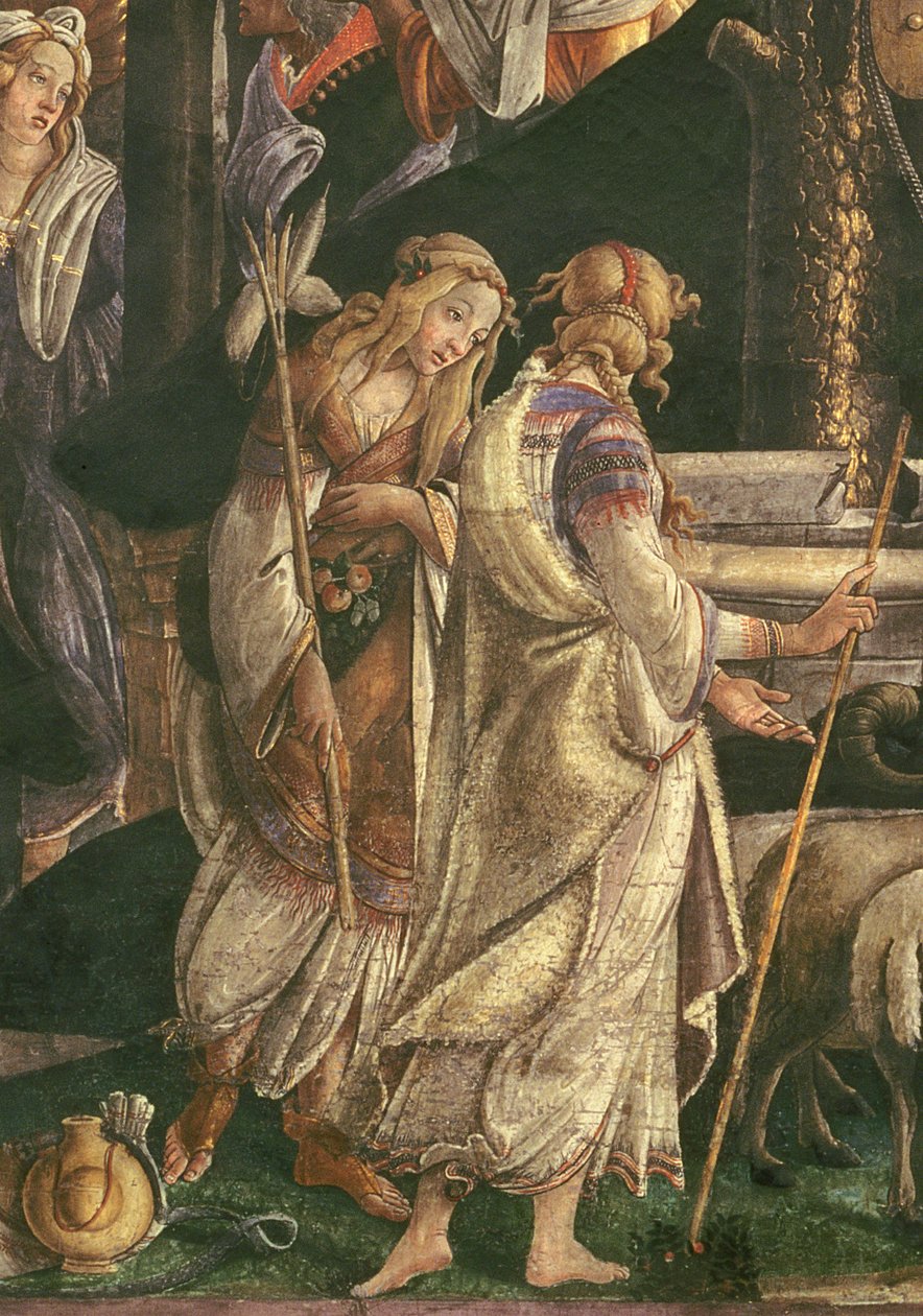 Detalj fra The Youth of Moses, i det sixtinske kapell, 1481 av Sandro Botticelli