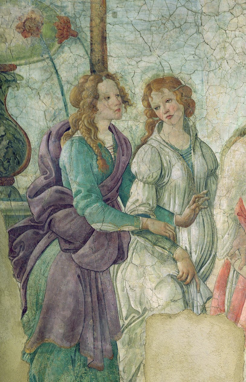 Detalj av Venus and the Graces som tilbyr gaver til en ung jente, 1486 (se også 33760) av Sandro Botticelli